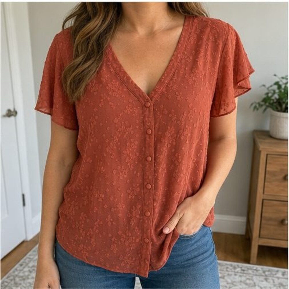 Rust Pleated Blouse - Picture 2 of 6